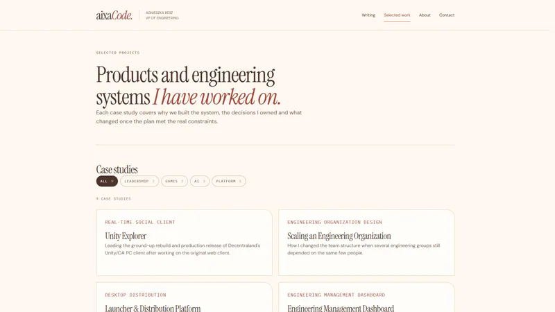 Selected work, with case studies filtered by topic