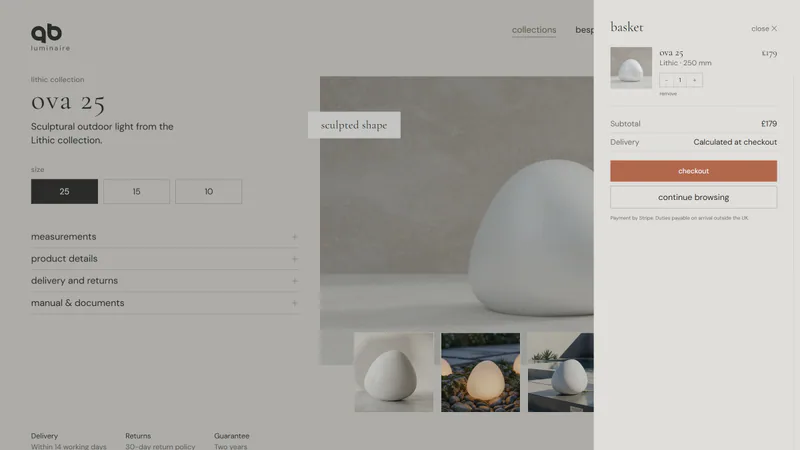 The basket slides in from the right over the dimmed page