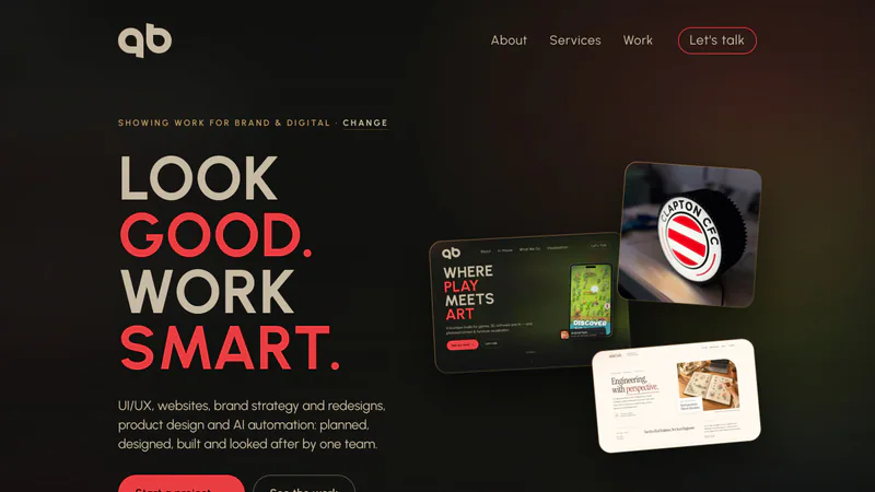 Brand and digital — websites, UI/UX, brand and product design, with the first version of this site among the work.