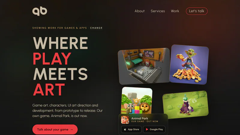 Games and apps — game art, characters and UI art direction, with the studio’s own game, Animal Park.