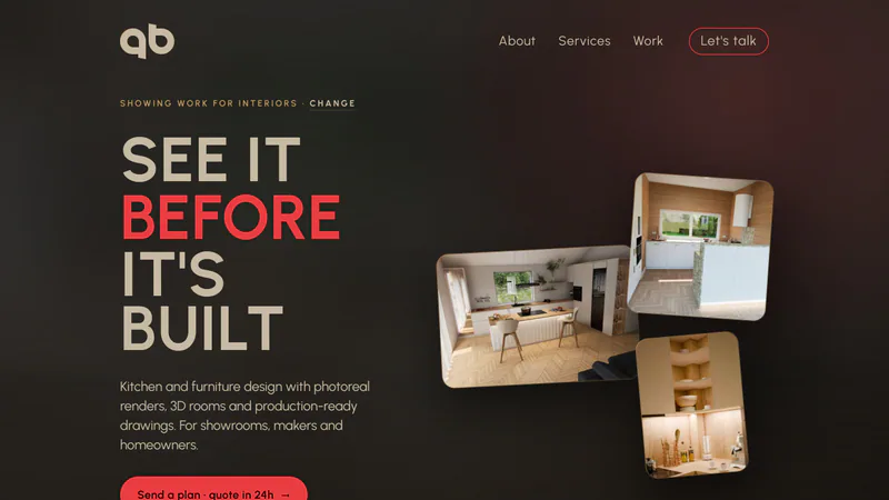 Interiors — kitchen and furniture design for showrooms, makers and homeowners, with a fixed quote within 24 hours.