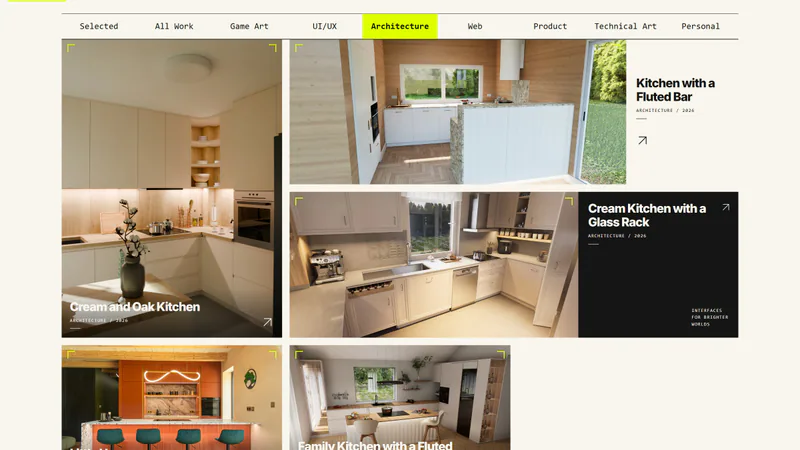 A category view: the editorial mosaic, with the filter bar and search above it