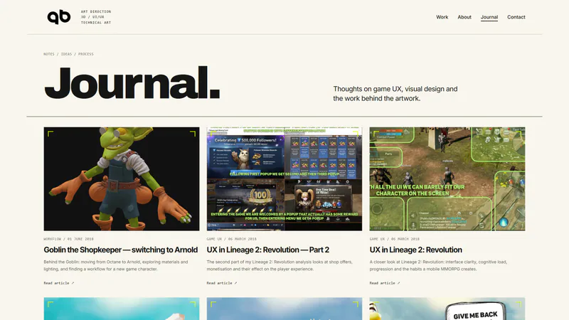 The journal, with articles brought over from ArtStation