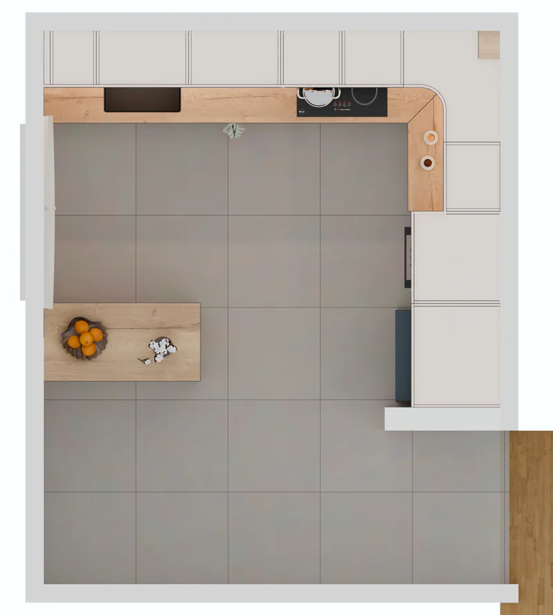 Plan view with the cabinet outlines