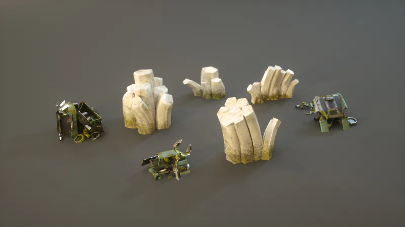 Obstacles and decorations for battlefield. The goal was to create interesting obstacles on the battlefield without obstructing view of the units.
